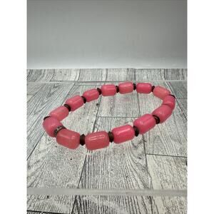 Chavez for Charity Pink Cylinder Glass Beaded CFC Bracelet Silvertone Stretch